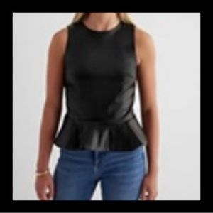 BodyC Black Faux Leather Peplum Crewneck Sleeveless Bustier Sz Small